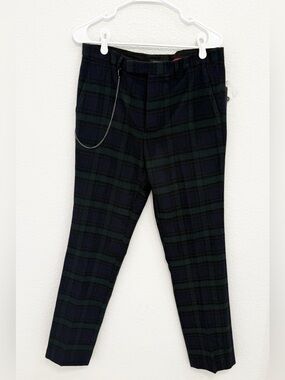 NWT Twisted Tailor Mens Watch Tartan Plaid Wool Blend Trousers Skull Chain‎ 32R